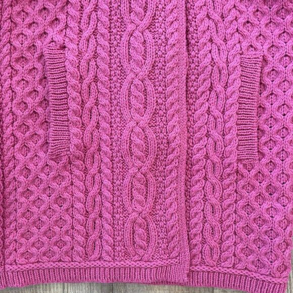 Aran Crafts 100% Merino Wool Cable Knit Cardigan Size XXS Chunky Pink Ireland - Picture 6 of 16